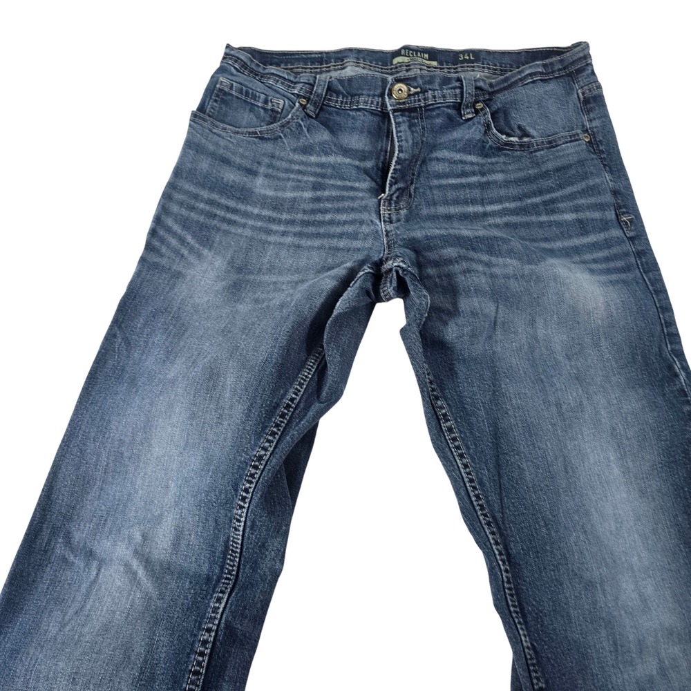 Reclaim Blue Jeans Relaxed Fit Medium Wash Denim Pants 34L Mens Womens 35x31.5
